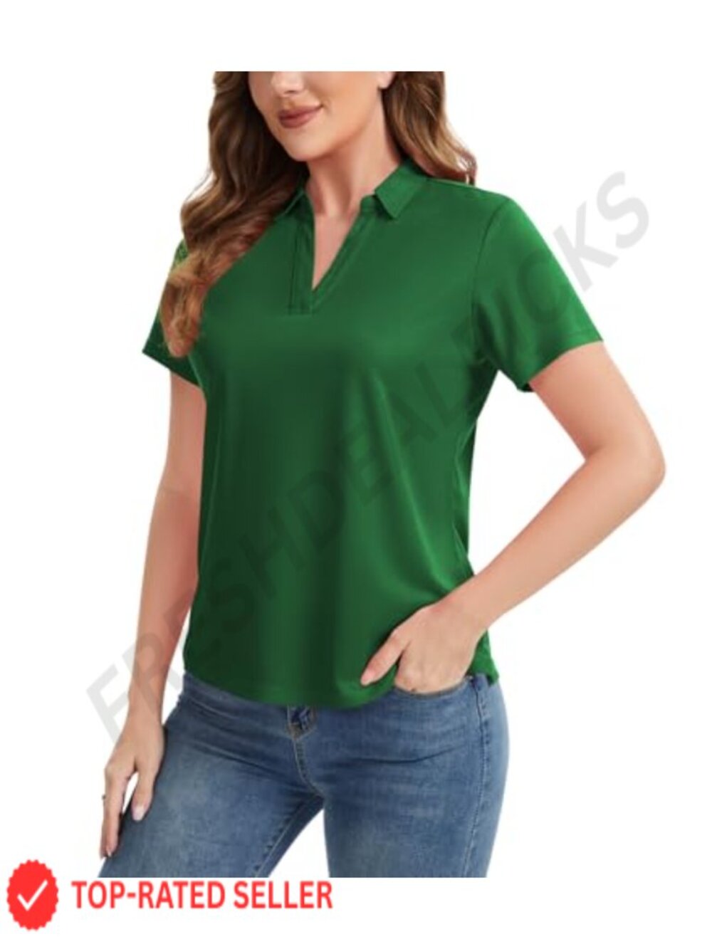 Women's V-Neck Quick Dry Polo Short Sleeve Golf Tennis Office Casual Top